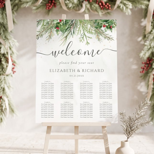 Rustic Winter Greenery Berries Pine Cone Wedding Poster (Creator Uploaded)