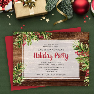 Rustic Winter Greenery Business Holiday Party Invitation