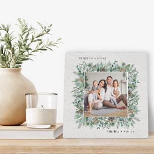 Rustic Winter Greenery Christmas Photo Plaque