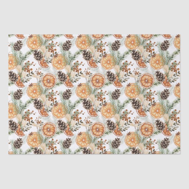 Rustic winter greenery citrus botanical Christmas Tissue Paper (Front)