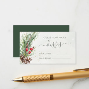 Rustic Winter Greenery Guess How Many Kisses Game Enclosure Card