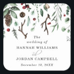 Rustic Winter Greenery Red Christmas Berries Square Sticker<br><div class="desc">Add a special thank you to your wedding favours with our personalized wedding stickers. Simple yet elegant these designs are perfect for any celebration. Add your custom wording to this design by using the "Edit this design template" boxes on the right hand side of the item, or click the blue...</div>