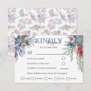 Rustic Winter Greenery Watercolor Wedding RSVP