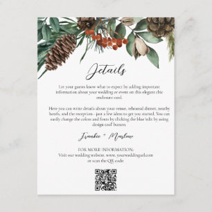Rustic Winter Greenery Wedding Details QR Website  Enclosure Card