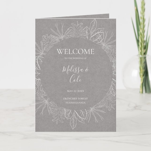 Rustic Winter | Grey Folded Wedding Program (Front)