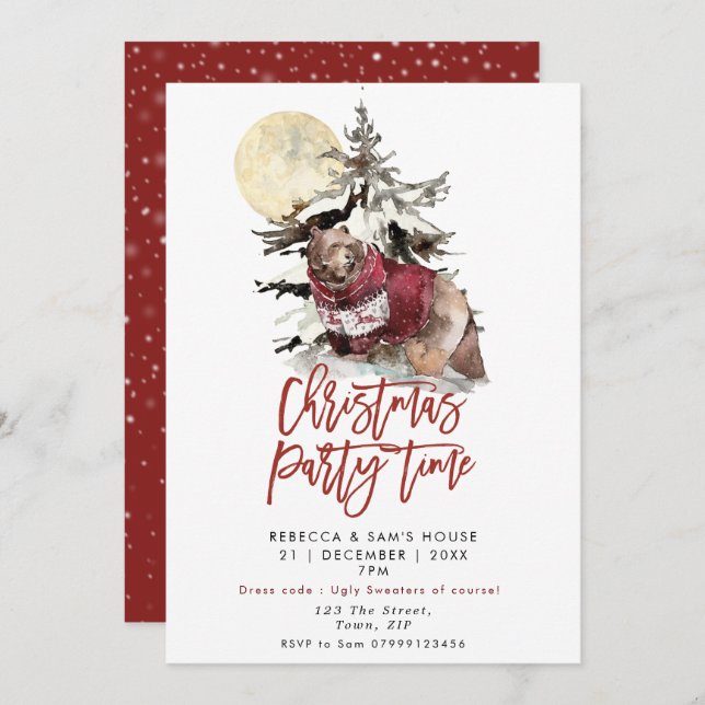 rustic winter holiday Christmas party invitation (Front/Back)