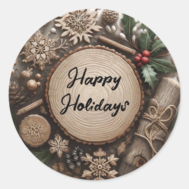 Rustic Winter Holiday Country Christmas  Classic Round Sticker (Front)
