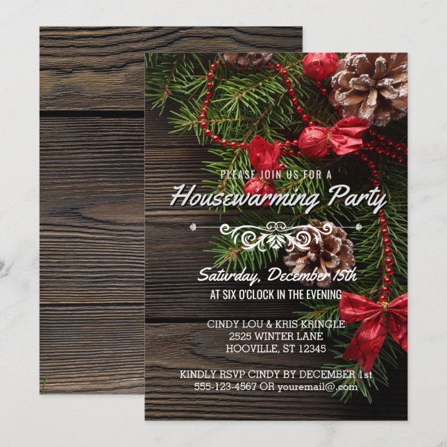 Rustic Winter Holiday Housewarming Party Invitation (Front/Back)