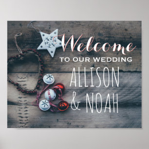 Rustic Winter Holiday Wedding Welcome Sign   Wood