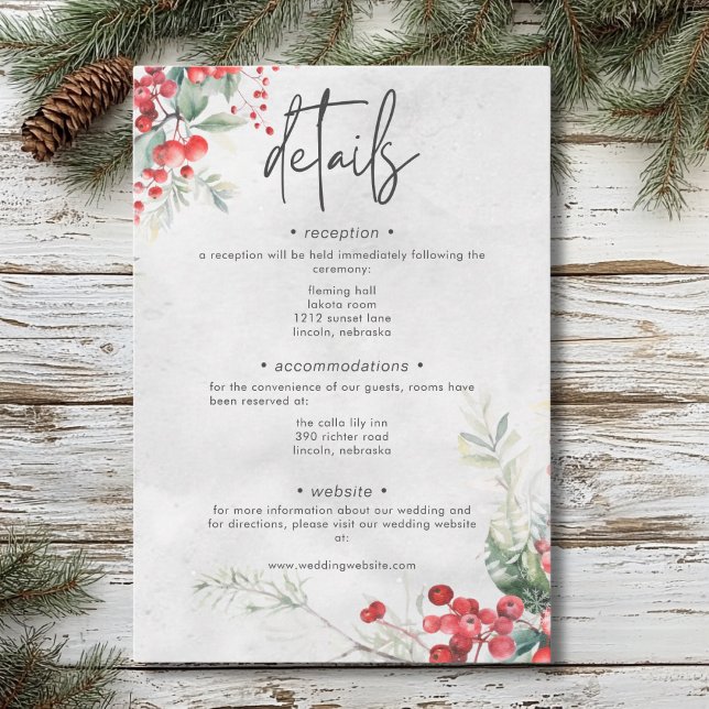 Rustic Winter Holly & Pine Wedding Details Enclosu Enclosure Card (Creator Uploaded)