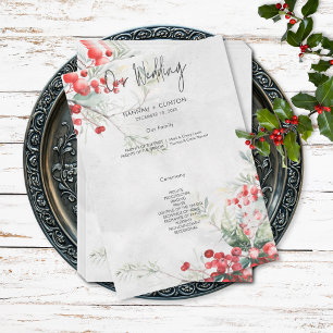 Rustic Winter Holly & Pine Wedding Programme