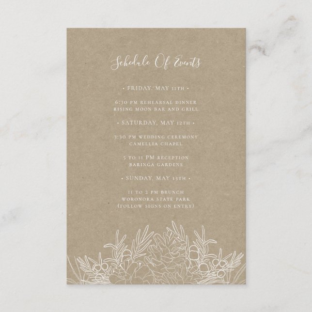 Rustic Winter | Kraft Schedule of Events Card (Front)