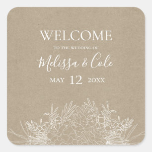 Rustic Winter   Kraft Wedding Welcome Square Sticker