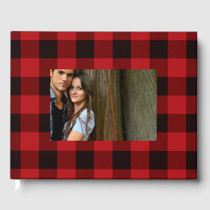 rustic winter lumberjack red buffalo plaid party guest book