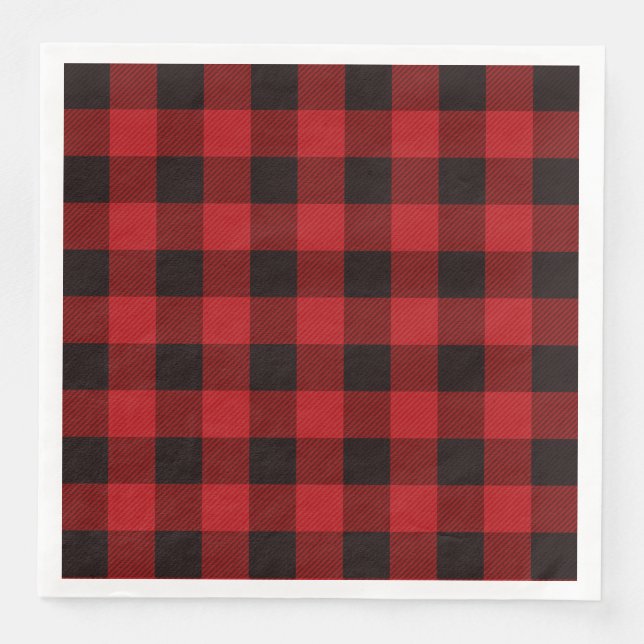 rustic winter lumberjack red buffalo plaid party napkin (Front)