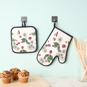 Rustic Winter Monogram Oven Mitt & Pot Holder Set