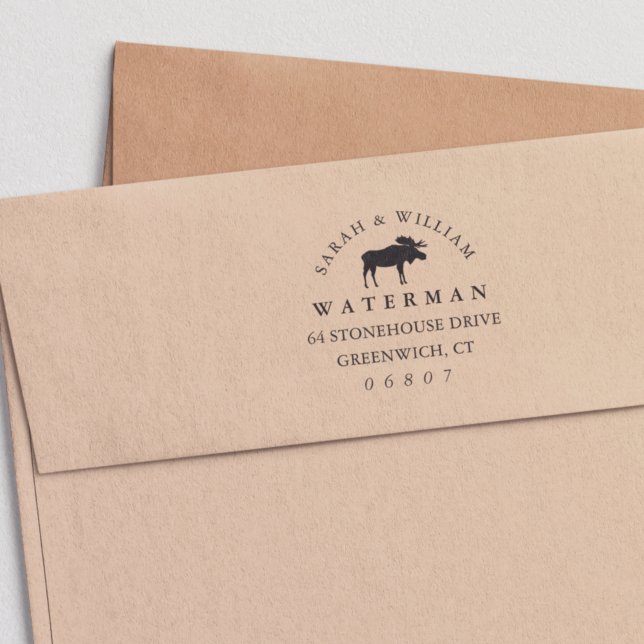 Rustic Winter Moose Return Address Self-inking Stamp (Creator Uploaded)