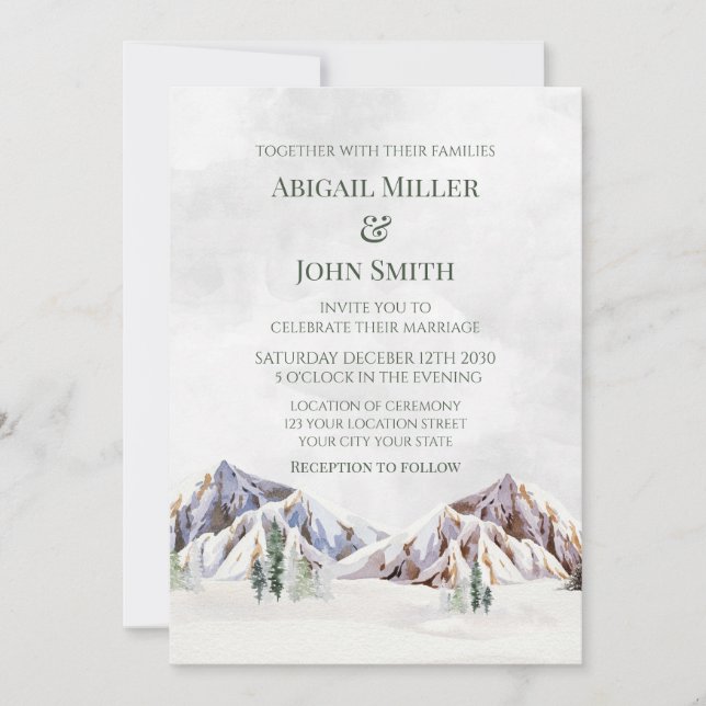 Rustic Winter Mountain Forest Wedding Invitations (Devant)