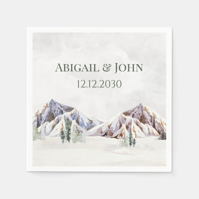 Rustic Winter Mountain Forest Wedding Napkin (Front)