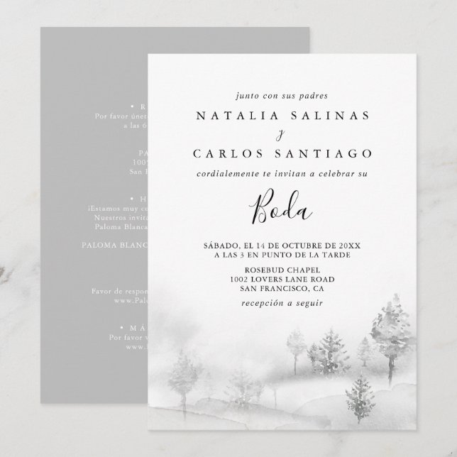 Rustic Winter Mountain Front and Back Boda Wedding Invitation (Front/Back)