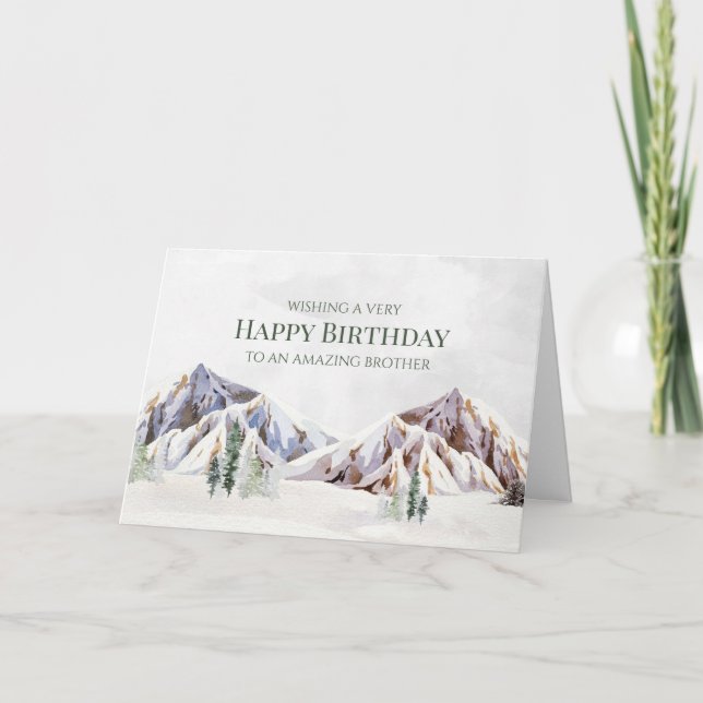 Rustic Winter Mountain Happy Birthday Brother Card (Front)