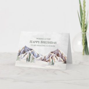 Rustic Winter Mountain Happy Birthday Godson Card