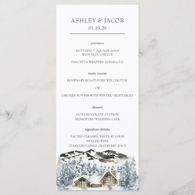 Rustic Winter Mountain Wedding Menu (Front)