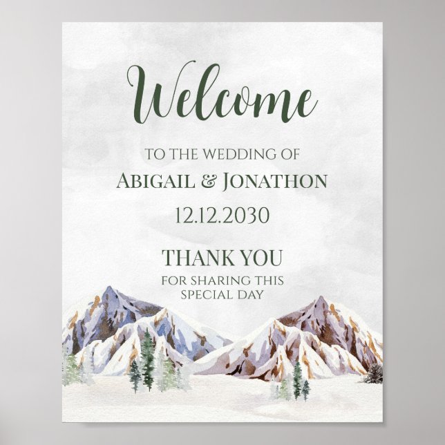 Rustic Winter Mountain Wedding Welcome Poster (Front)