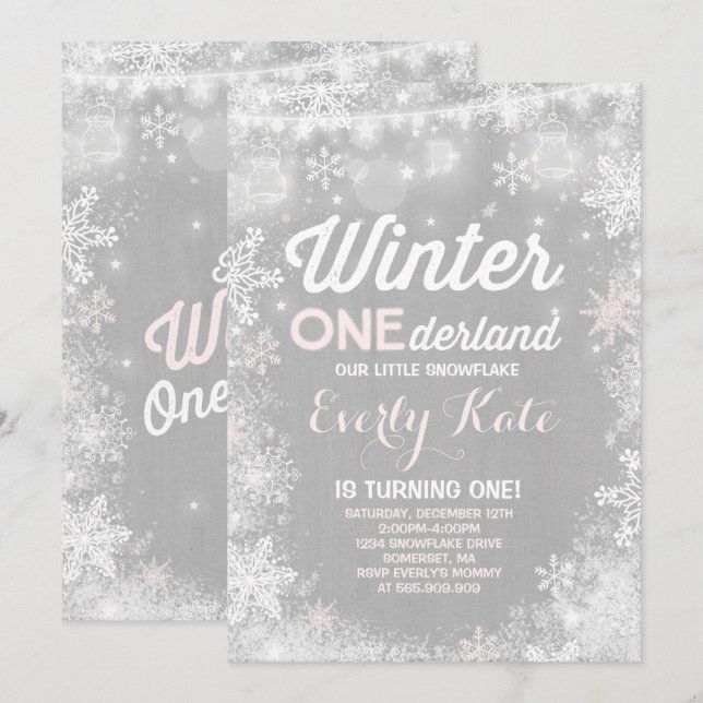 Rustic Winter ONE derland Invitation d'anniversair (Devant / Derrière)
