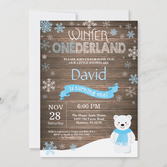 Rustic Winter Onederland 1st Birthday Invitation (Front)