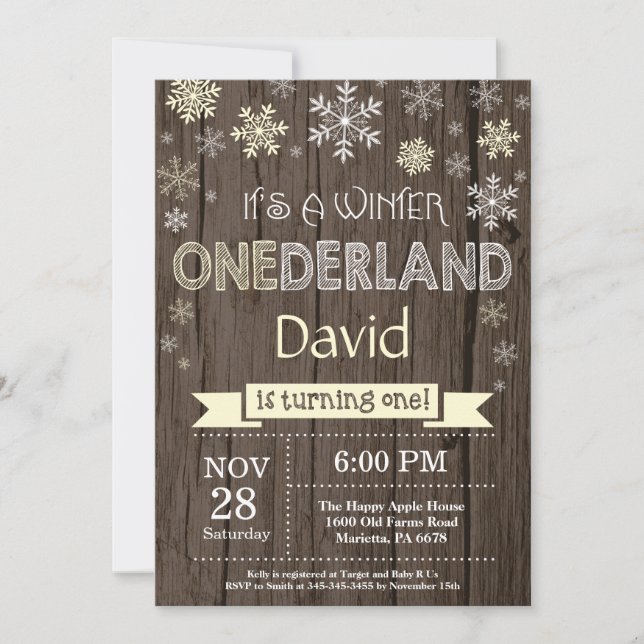 Rustic Winter Onederland 1st Birthday Invitation (Front)