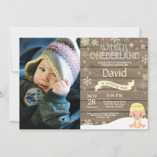 Rustic Winter Onederland 1st Birthday Invitation