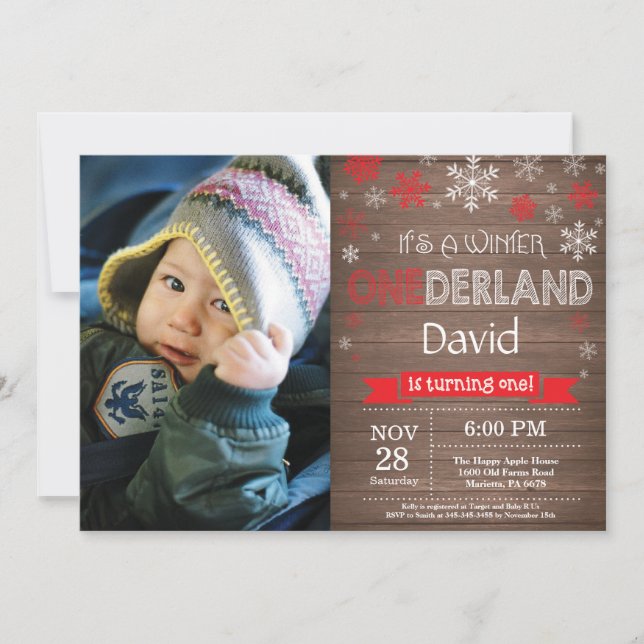 Rustic Winter Onederland 1st Birthday Invitation (Front)