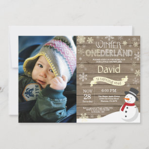 Rustic Winter Onederland 1st Birthday Invitation