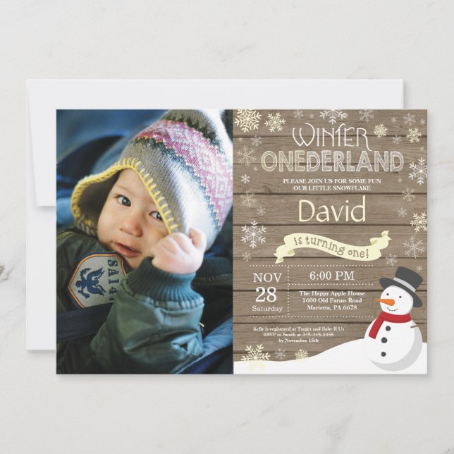 Rustic Winter Onederland 1st Birthday Invitation (Front)