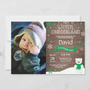 Rustic Winter Onederland 1st Birthday Invitation