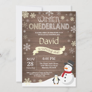 Rustic Winter Onederland 1st Birthday Invitation