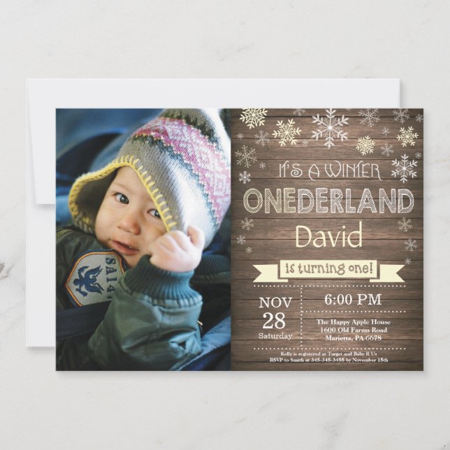 Rustic Winter Onederland 1st Birthday Invitation (Front)
