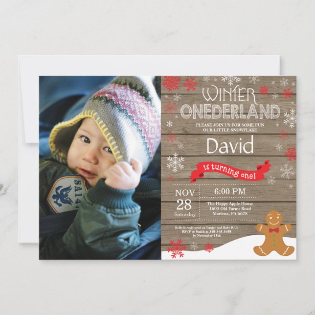 Rustic Winter Onederland 1st Birthday Invitation (Front)