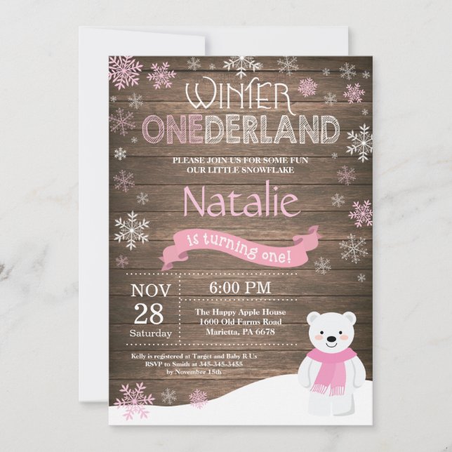 Rustic Winter Onederland 1st Birthday Invitation (Front)