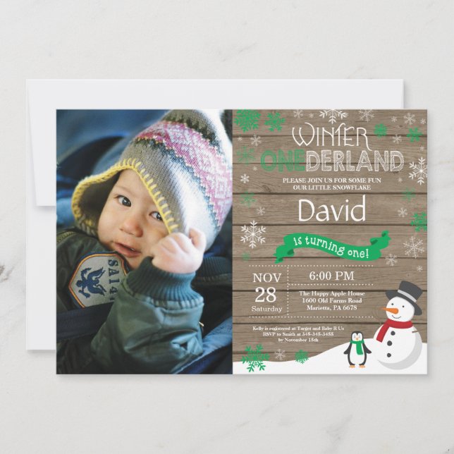 Rustic Winter Onederland 1st Birthday Invitation (Front)