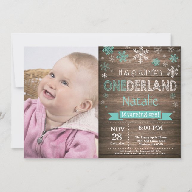Rustic Winter Onederland 1st Birthday Invitation (Front)