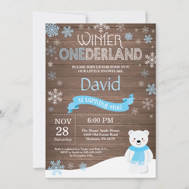 Rustic Winter Onederland 1st Birthday Invitation (Front)