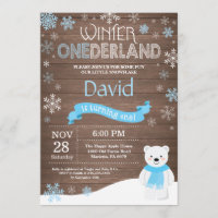 Rustic Winter Onederland 1st Birthday Invitation