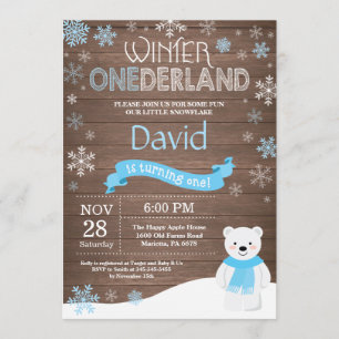 Rustic Winter Onederland 1st Birthday Invitation