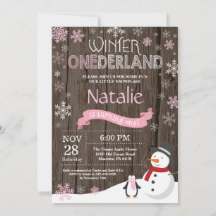 Rustic Winter Onederland 1st Birthday Invitation