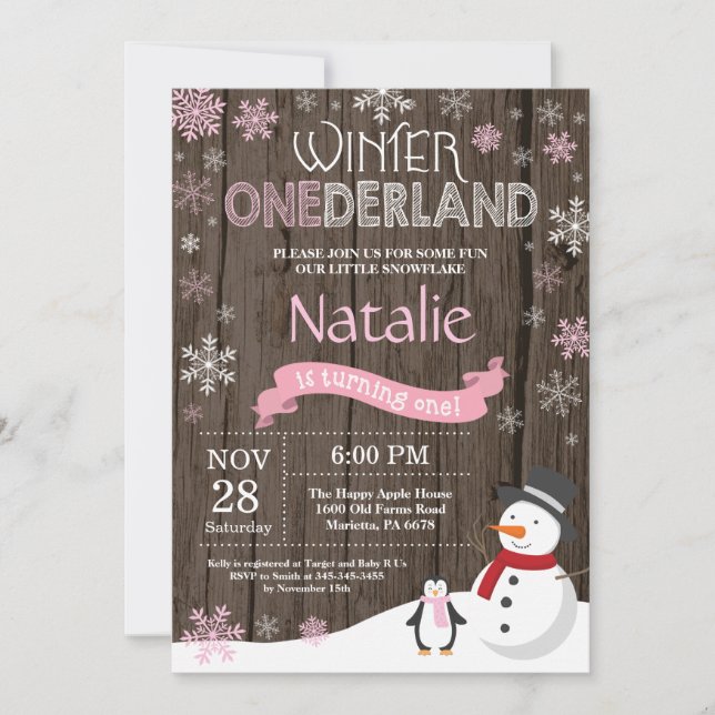 Rustic Winter Onederland 1st Birthday Invitation (Front)