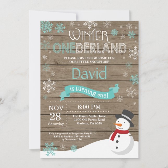 Rustic Winter Onederland 1st Birthday Invitation (Front)