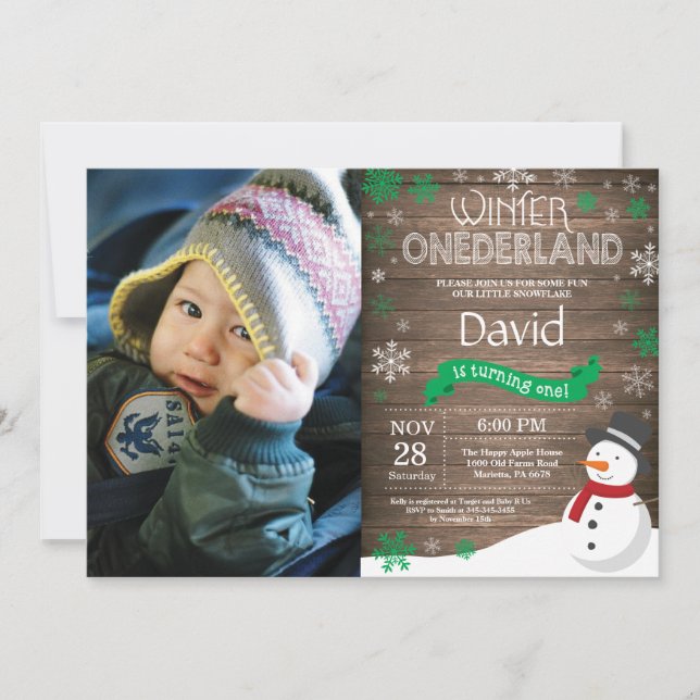 Rustic Winter Onederland 1st Birthday Invitation (Front)