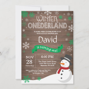 Rustic Winter Onederland 1st Birthday Invitation